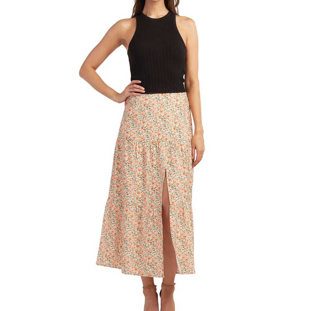 BCX Cream Pink Midi Skirt with A-Line Slit